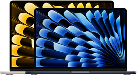 Vista frontal de los modelos de MacBook Air de 13 y 15 pulgadas que muestra el tamaño de las pantallas (medidas en diagonal)